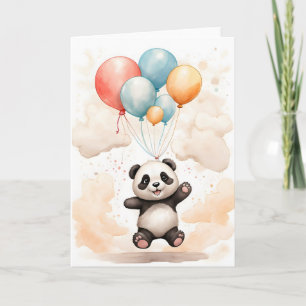 Carte Joli panda à l'aquarelle Ballons jaunes et bleus V