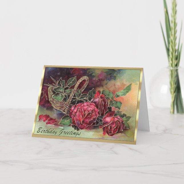 Carte Joli panier de roses rouges victoriennes Anniversa (Devant)