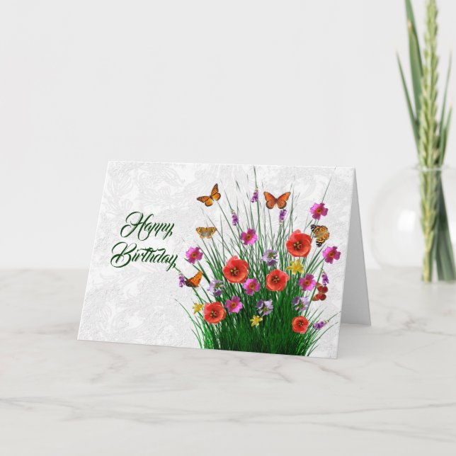 Carte Joli papillon orange floral Anniversaire (Devant)