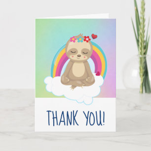 Carte Joli paresseux méditant et un arc-en-ciel Merci