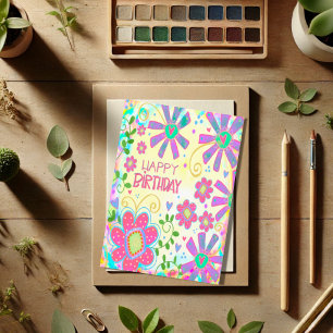 Carte Joli Pastel Floral Joyeux Anniversaire tendance