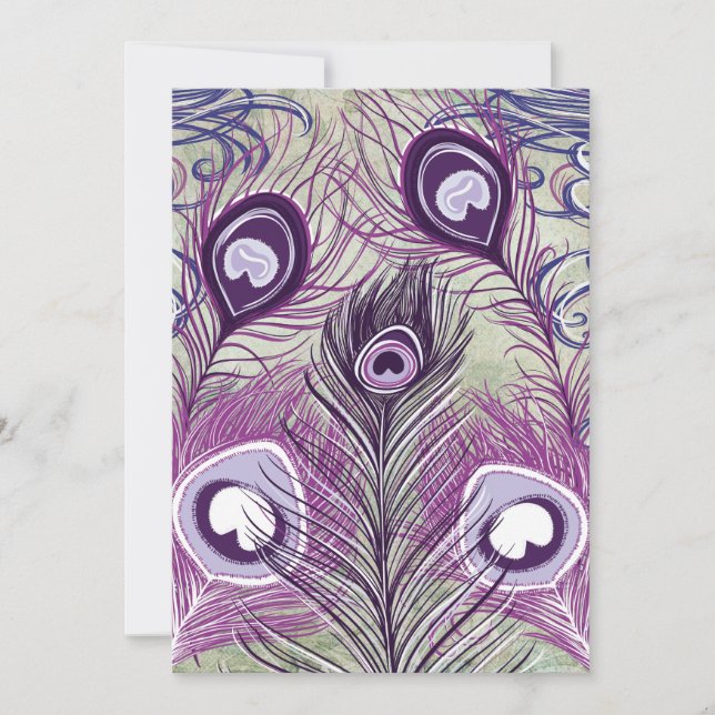 Carte Joli Peacock Violet Plumes Design élégant (Devant)