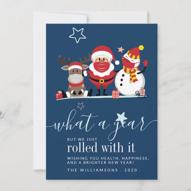 Carte Joli Père Noël Reindeer Snowman 2020 Script Noël (Devant)
