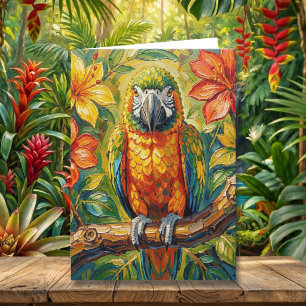 Carte Joli perroquet coloré Impasto Joyeux Anniversair
