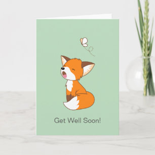 Carte Joli Petit Fox Sleepy Se Bien Bientôt Blank
