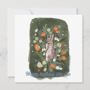 Carte Joli petit lapin avec des fleurs illustration