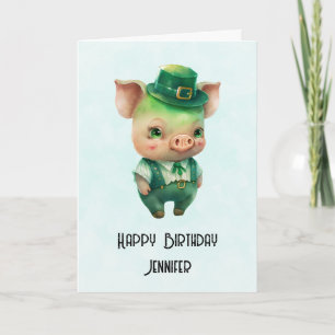 Carte Joli porc vert Fairytale dans un joli Anniversaire