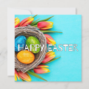 Carte Joli printemps de Pâques Fleurs et Collage d'oeufs