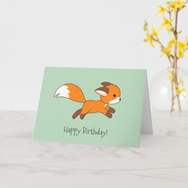Carte Joli Renard Coureur Vert Anniversaire (Fleur jaune)