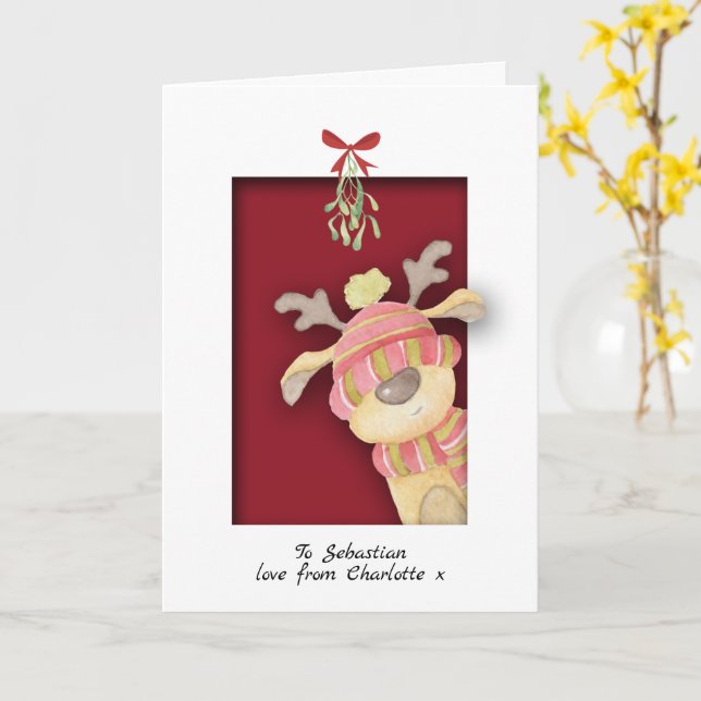 Carte Joli renne avec Mistletoe Noël (Fleur jaune)