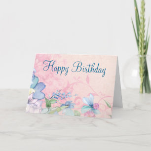 Carte Joli rose et bleu Floral Arrière - plan Anniversai