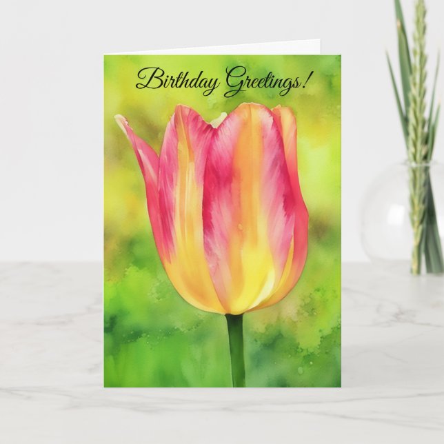 Carte Joli rose Jaune Tulip Flower Art Anniversaire (Devant)