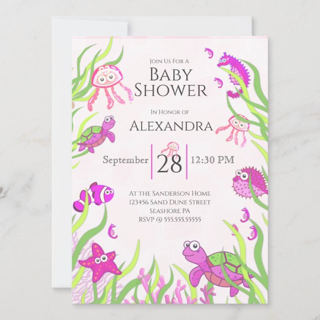 Carte Joli rose sous la mer Baby Girl Douche (Devant)