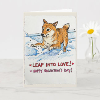 Carte Joli "Sauter dans l'amour" Shiba Inu pour la Saint
