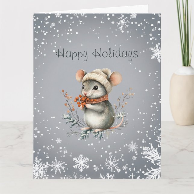 Carte Joli Souris d'Hiver avec des Baies (Devant)