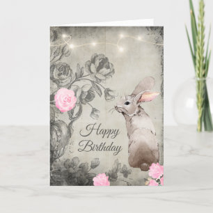 Carte Joli style Vintage Roses et lapin Anniversaire