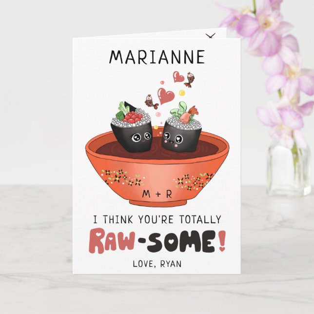 Carte Joli Sushi Rose Kawaii Amoureux Saint Valentin (Orchidée)