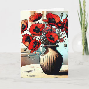 Carte Joli Vase de Poppies Rouges Penser à vous