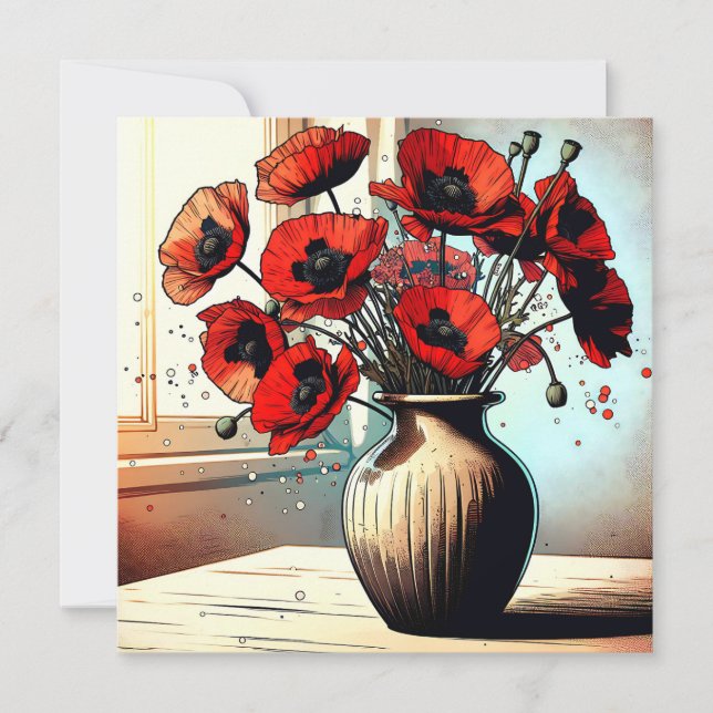 Carte Joli Vase de Red Poppies (Devant)
