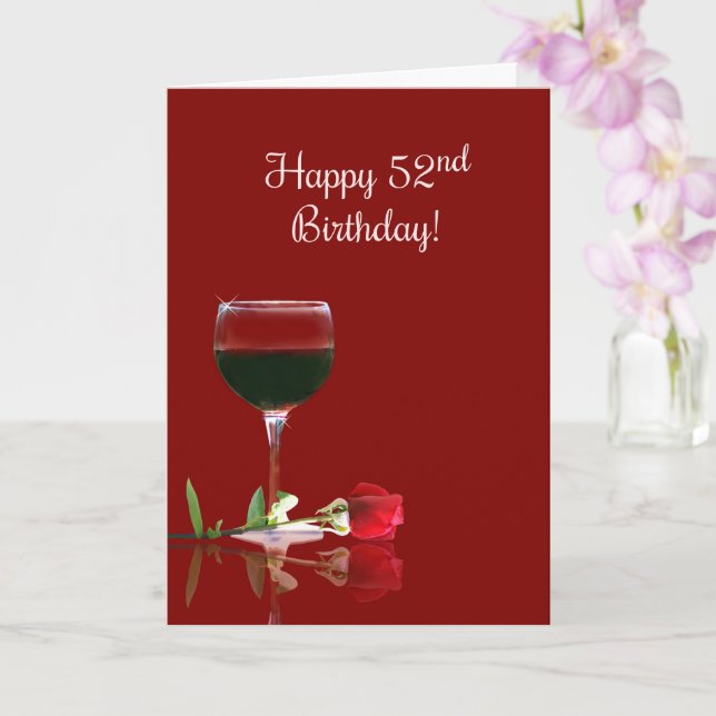 Carte Joli Vin et Rose Joyeux 52e Anniversaire (Orchidée)