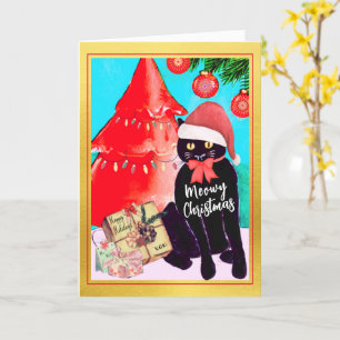 Carte Joli Vintage chat noir Meowy Noël