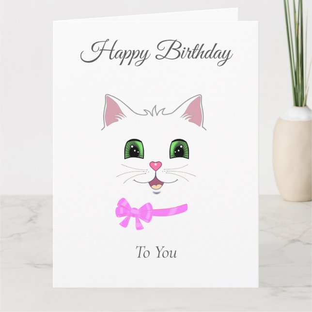 Carte Joli visage de chat Anniversaire sur blanc (Devant)