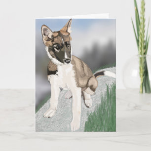 Carte Joli voeu blanc de chiot Husky
