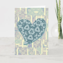 Carte Joli Whimsical Blue Heart Art Abstrait Valentine