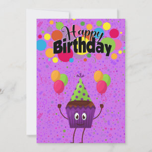 Carte Jolie adorable Kawaii Anniversaire Cupcake Salutat