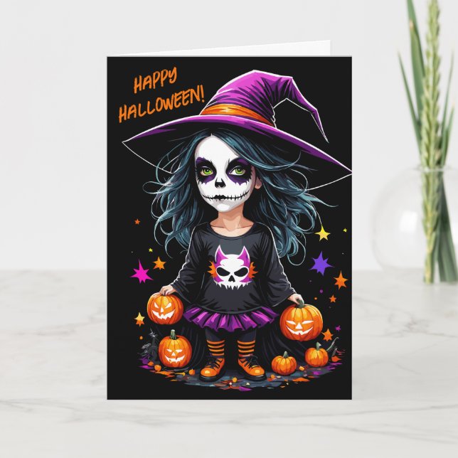 Carte Jolie Adorable Kawaii Halloween sorcière (Devant)