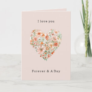 Carte Jolie amour de coeur floral pêche
