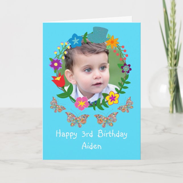 Carte Jolie Anniversaire Garçons Photo Papillons Top Cha (Devant)