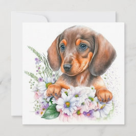 Carte Jolie aquarelle Dachshund Puppy Floral
