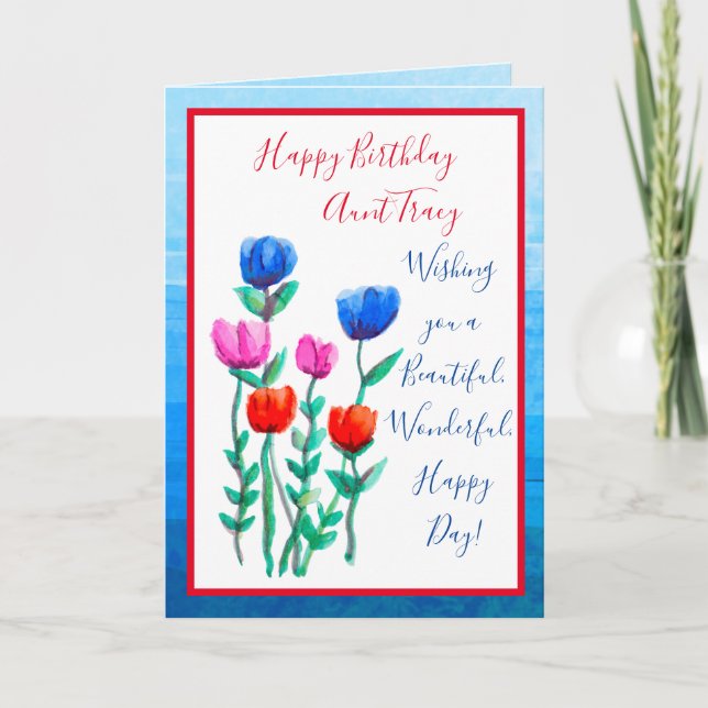Carte Jolie aquarelle Fleurs Joyeux Anniversaire (Devant)