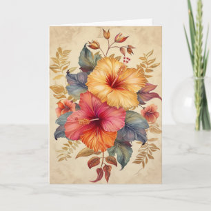 Carte Jolie aquarelle Hibiscus Illustration Salutation