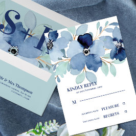 Carte Jolie aquarelle Stale Blue Floral Wedding RSVP