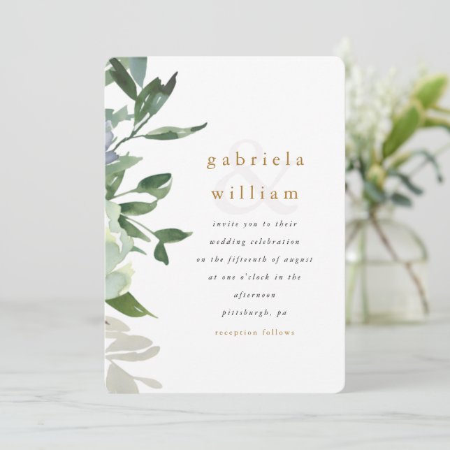 Carte Jolie aquarelle Verdure et Mariage floral (Debout devant)