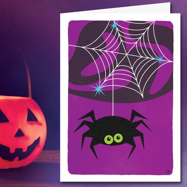 Carte Jolie Araignée d'Halloween violet blanc (Créateur téléchargé)