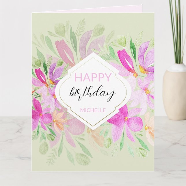 Carte Jolie Art À L'aquarelle Florale Pastel (Devant)
