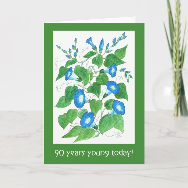 Carte Jolie Blue Morning Glory Flowers 90e anniversaire (Devant)