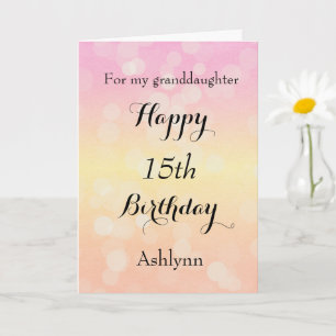 Carte Jolie Bokeh 15e anniversaire petite-fille
