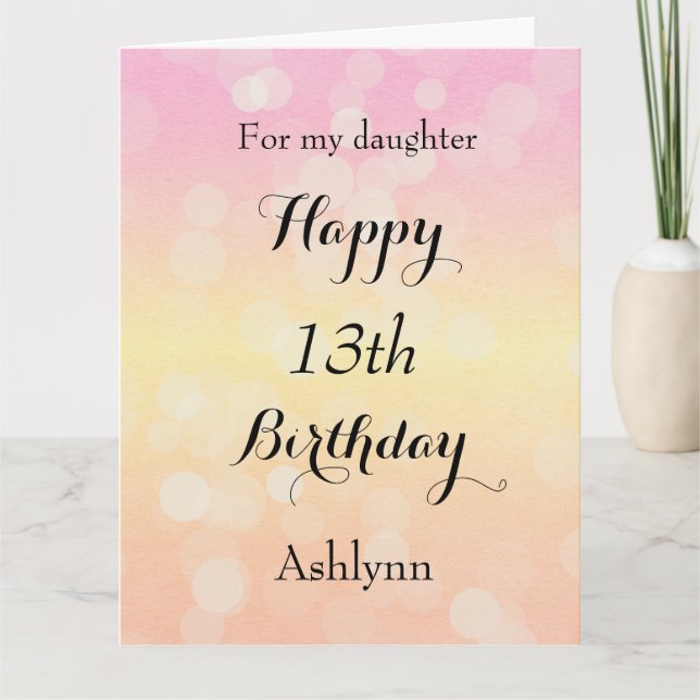 Carte Jolie Bokeh Joyeuse 13ème anniversaire fille (Devant)
