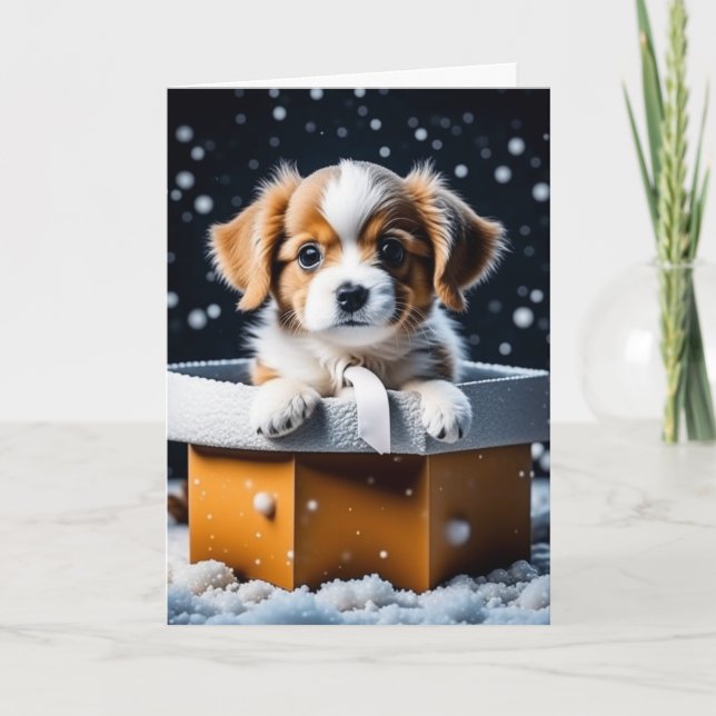 Carte Jolie chiot en boîte cadeau Noël de Noël (Devant)