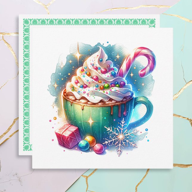 Carte Jolie Coupe de Noël d'aquarelle de cacao chaud (Créateur téléchargé)