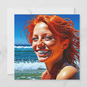 Carte Jolie Dame rouge Haired à Beach ai art