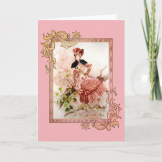 Carte Jolie Dame Vintage En Robe Rose