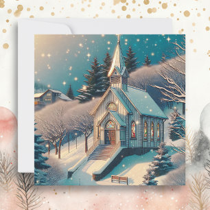 Carte Jolie église pour Noël d'hiver