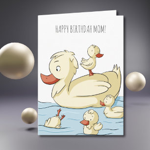 Carte Jolie famille de canards Joyeux anniversaire maman