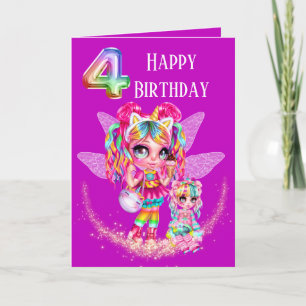 Carte Jolie fée à l'anniversaire arc-en-ciel magie anime