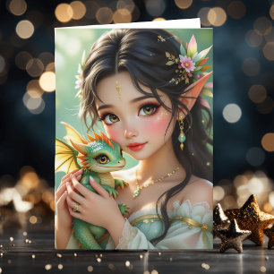 Carte Jolie Fée Elfe & Dragon En Pensant À Toi
